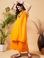 InWeave Women's Tangy Orange Short Kurta Palazzo Set | Grocsy