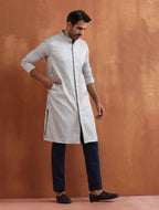 trueBrowns Men's Grey Chanderi Front Open Kurta | Grocsy