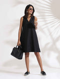 trueBrowns Black Slub Dress | Grocsy