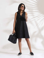 trueBrowns Black Slub Dress | Grocsy