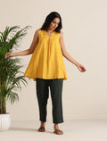 trueBrowns Mustard Cotton Dobby Sleeveless Co-ord Set | Grocsy