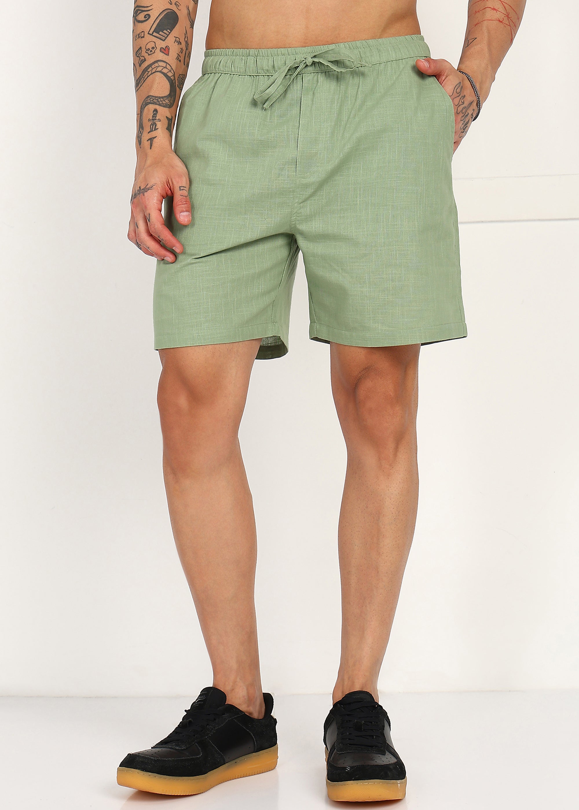 Fabmade Sage Linen Shorts | Grocsy