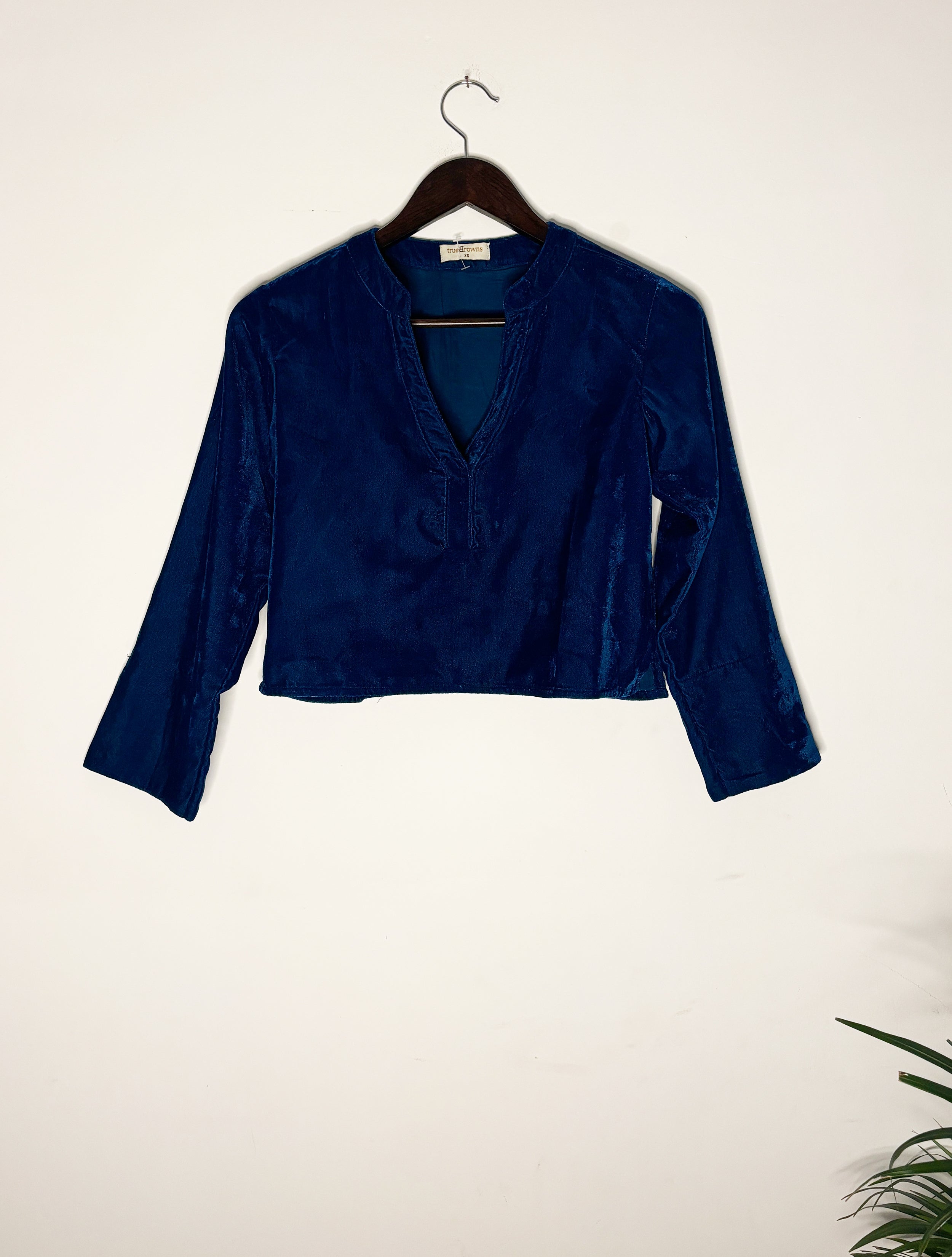 trueBrowns Dark Blue Velvet Blouse | Grocsy
