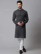 Even Apparels Black Pure Cotton Kurta With Band Collar | Grocsy