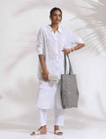 trueBrowns White Cotton Schiffli Shirt Kurta Set | Grocsy