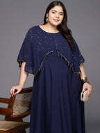 Ahalyaa Plus Size Round neck Maxi Ethnic Dress | Grocsy