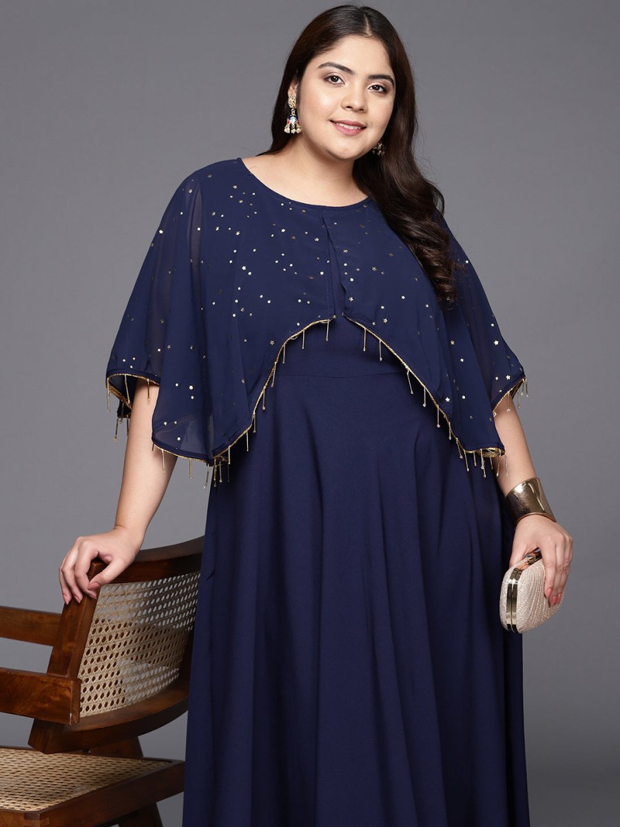 Ahalyaa Plus Size Round neck Maxi Ethnic Dress | Grocsy