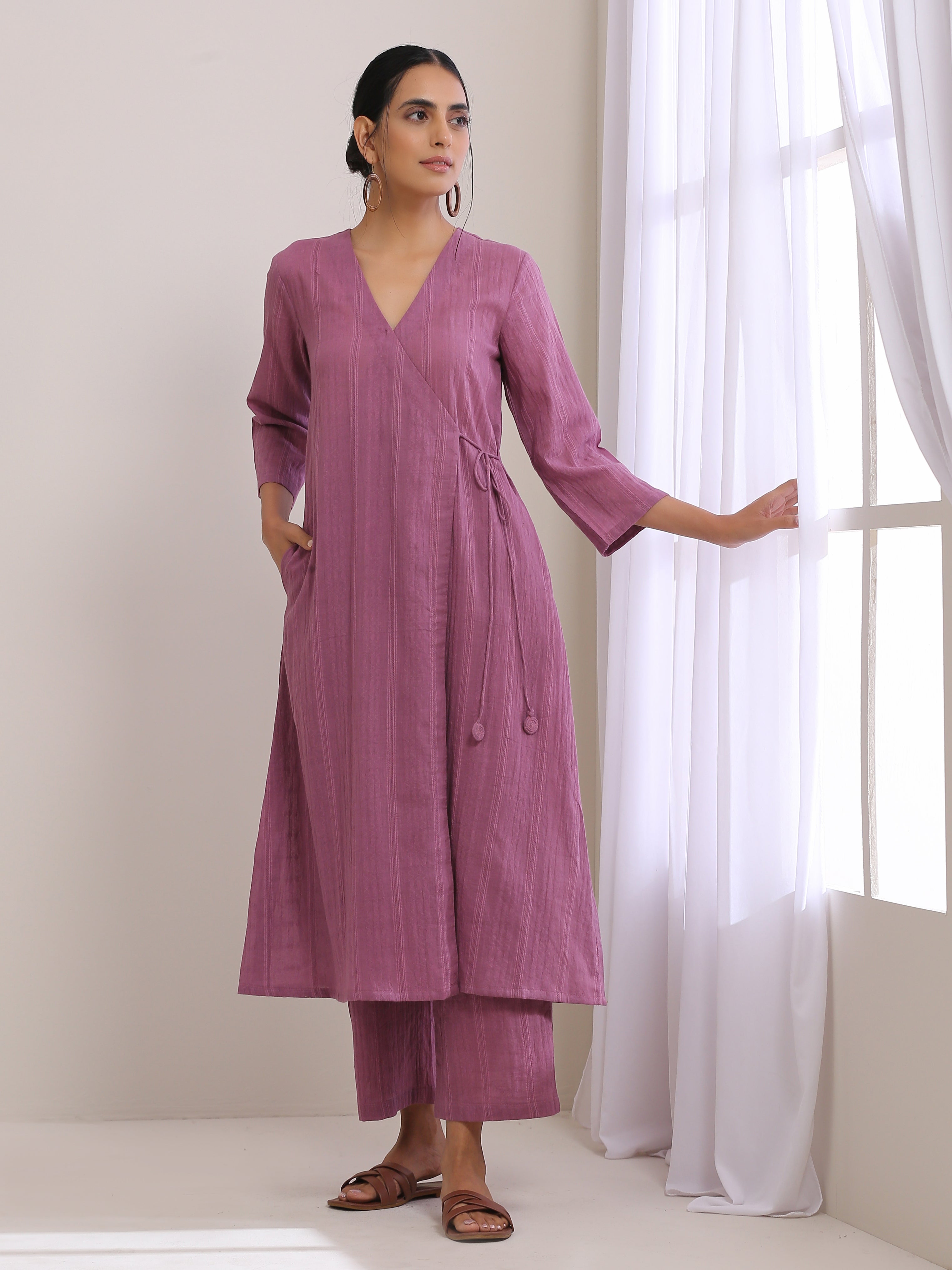 trueBrowns Onion Pink Dobby Angrakha Pant Set | Grocsy