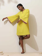 trueBrowns Lime Cotton Linen Dress | Grocsy