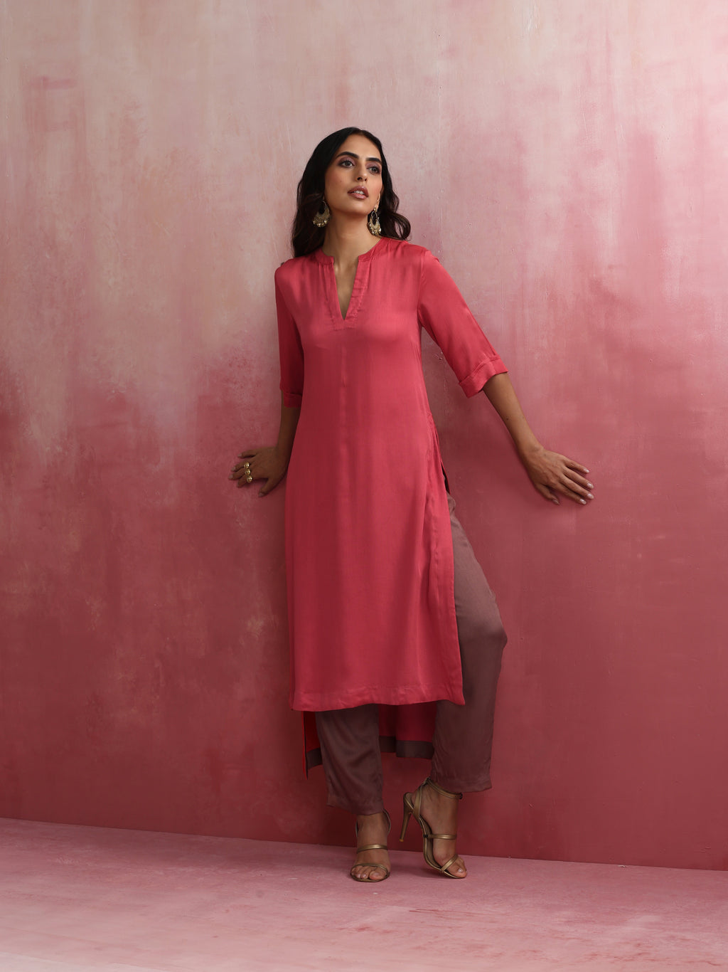 trueBrowns Red Modal Straight Fit Kurta Set | Grocsy