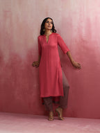 trueBrowns Red Modal Straight Fit Kurta Set | Grocsy