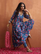 trueBrowns Blue Print Flared Anarkali Kurta Set | Grocsy