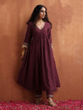 trueBrowns Maroon Flared Anarkali Kurta Set | Grocsy