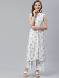 Jompers Women White & Black Floral Printed Kurta with Palazzos | Grocsy