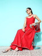 InWeave Women's Red Gota Strappy Kurta Set | Grocsy