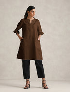 trueBrowns Brown Cotton Blend Short Kurta | Grocsy