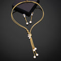 Estele Gold-Polished Trendy Tassel Necklace set with White Pearls for Women