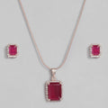 Estele Rose Gold-Polished Stylish Square Pattern Pendant Set with Ruby American Diamonds for Girls & Women | Grocsy