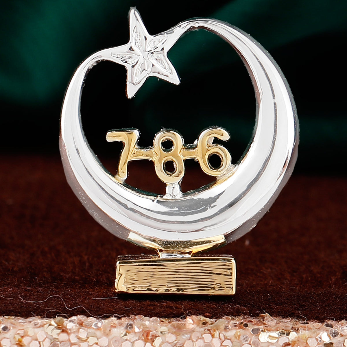 Estele Gold-Polished Spiritual 786 Chand Taara Idol for Home Decorative/ Car Dashboard