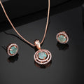 Estele Rose Gold-Polished CZ Circular Designer Pendant Set with Mint Green Stones for Women | Grocsy