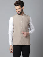 Even Apparels Men's Brown Nehru Jacket With Welt Pockets | Grocsy