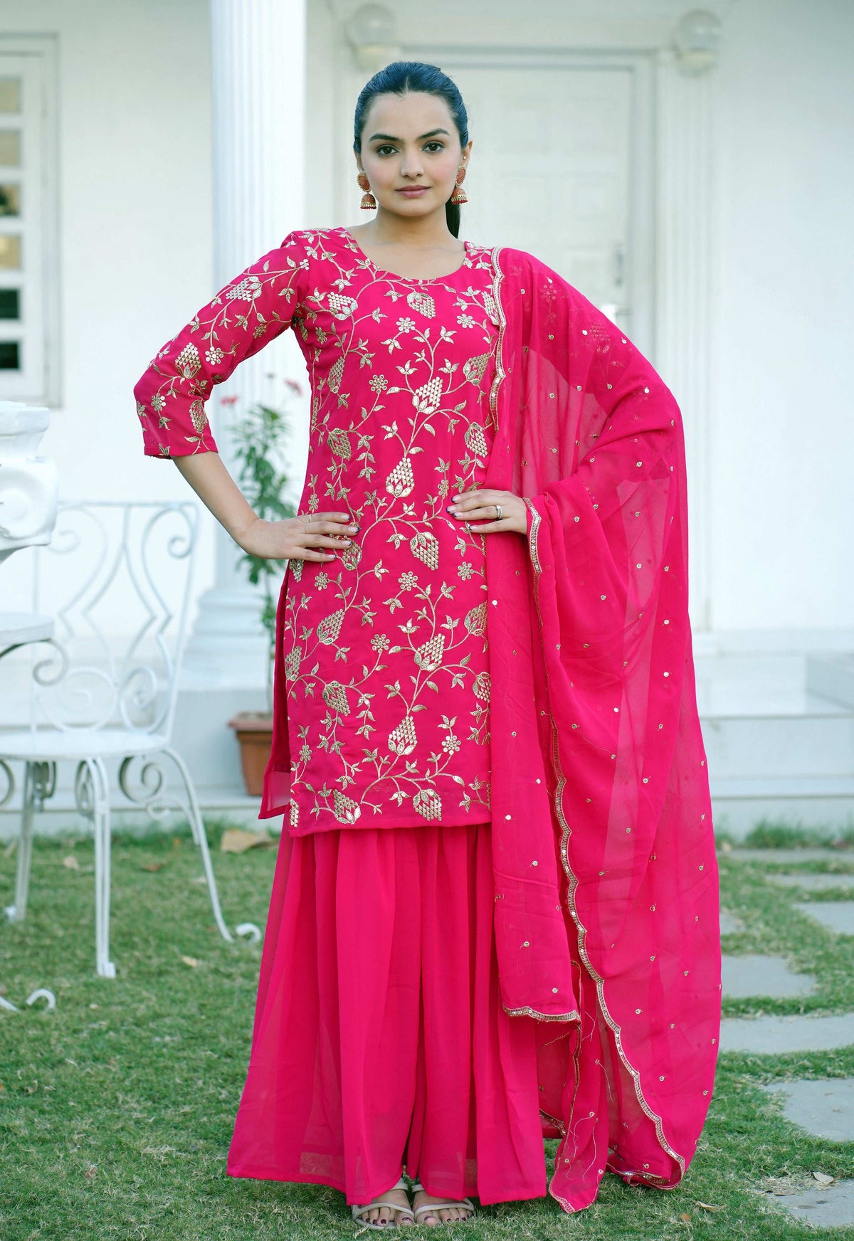 Yash Enterprise Trendy Foux Georgette Embroidery Red Readymade Salwar Suit | Grocsy