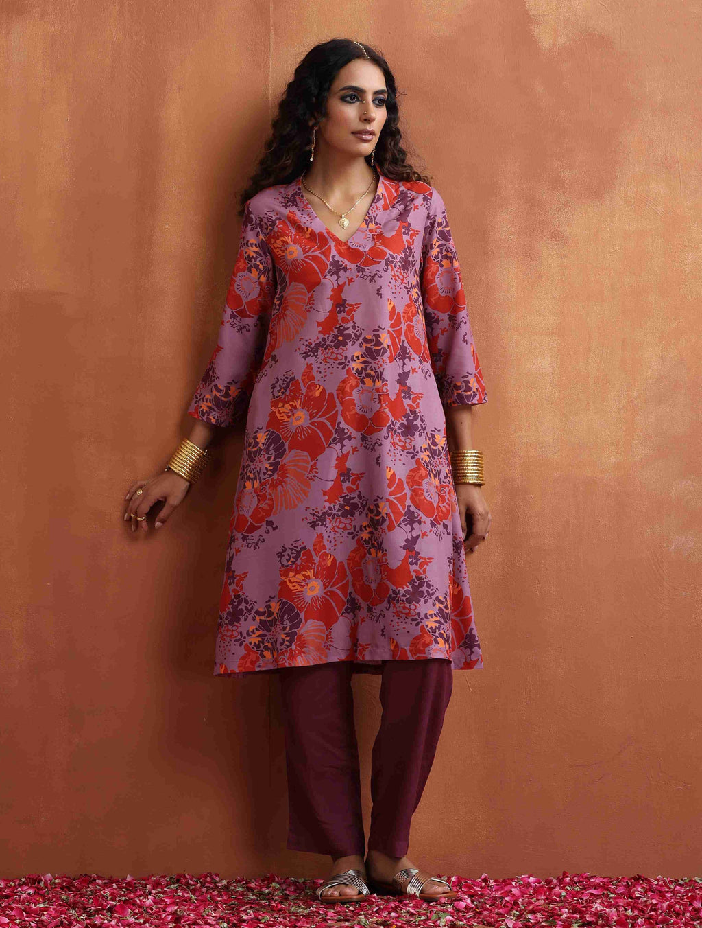 trueBrowns Purple Print Kurta Co-ord Set | Grocsy