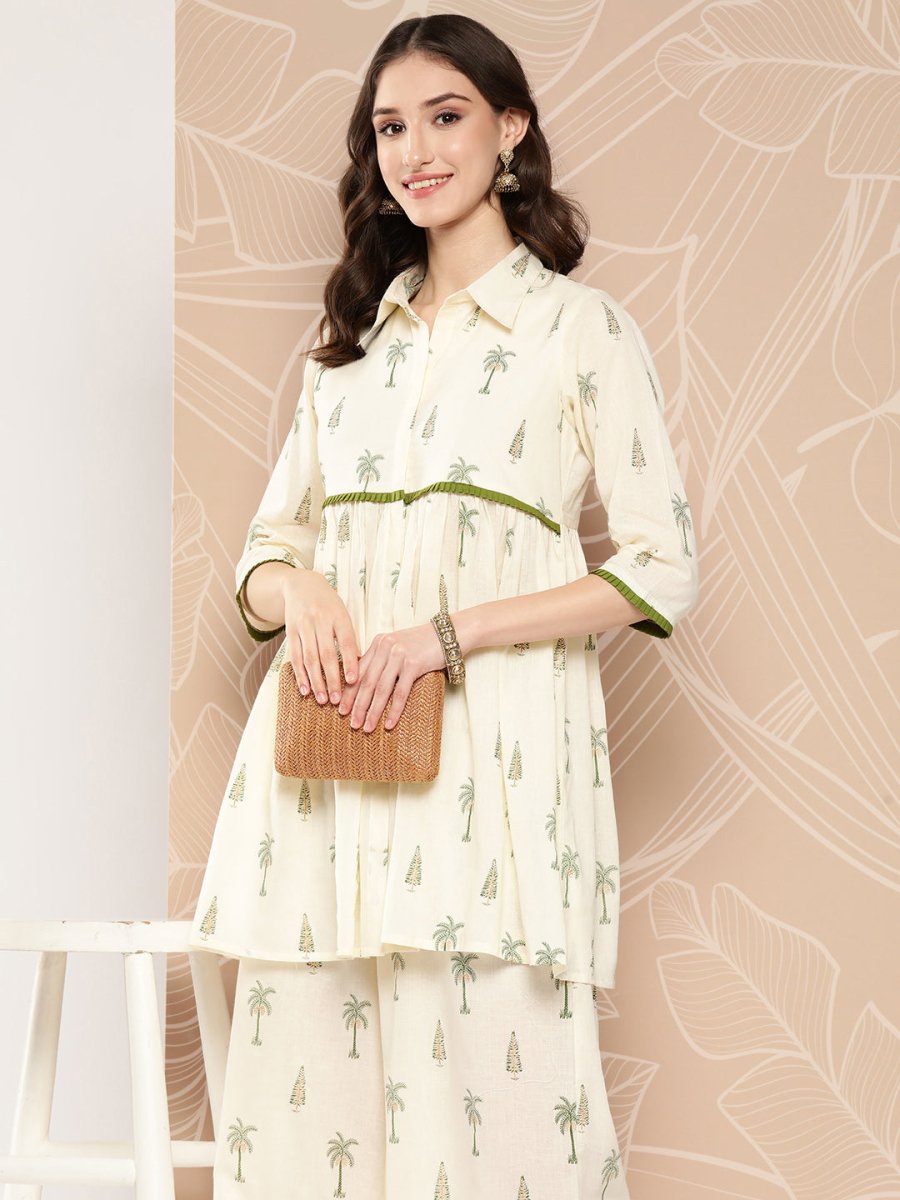 Ahalyaa Printed Cotton Tunic with Palazzos | Grocsy