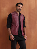 trueBrowns Men's Dark Purple Cotton Dobby Nehru Jacket | Grocsy