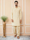 Fabmade Beige Cotton Linen Pathani Kurta With Salwar | Grocsy