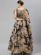 Tulsi Art Black & Beige Embellished Sequinned Semi-Stitched Lehenga & Unstitched Blouse | Grocsy