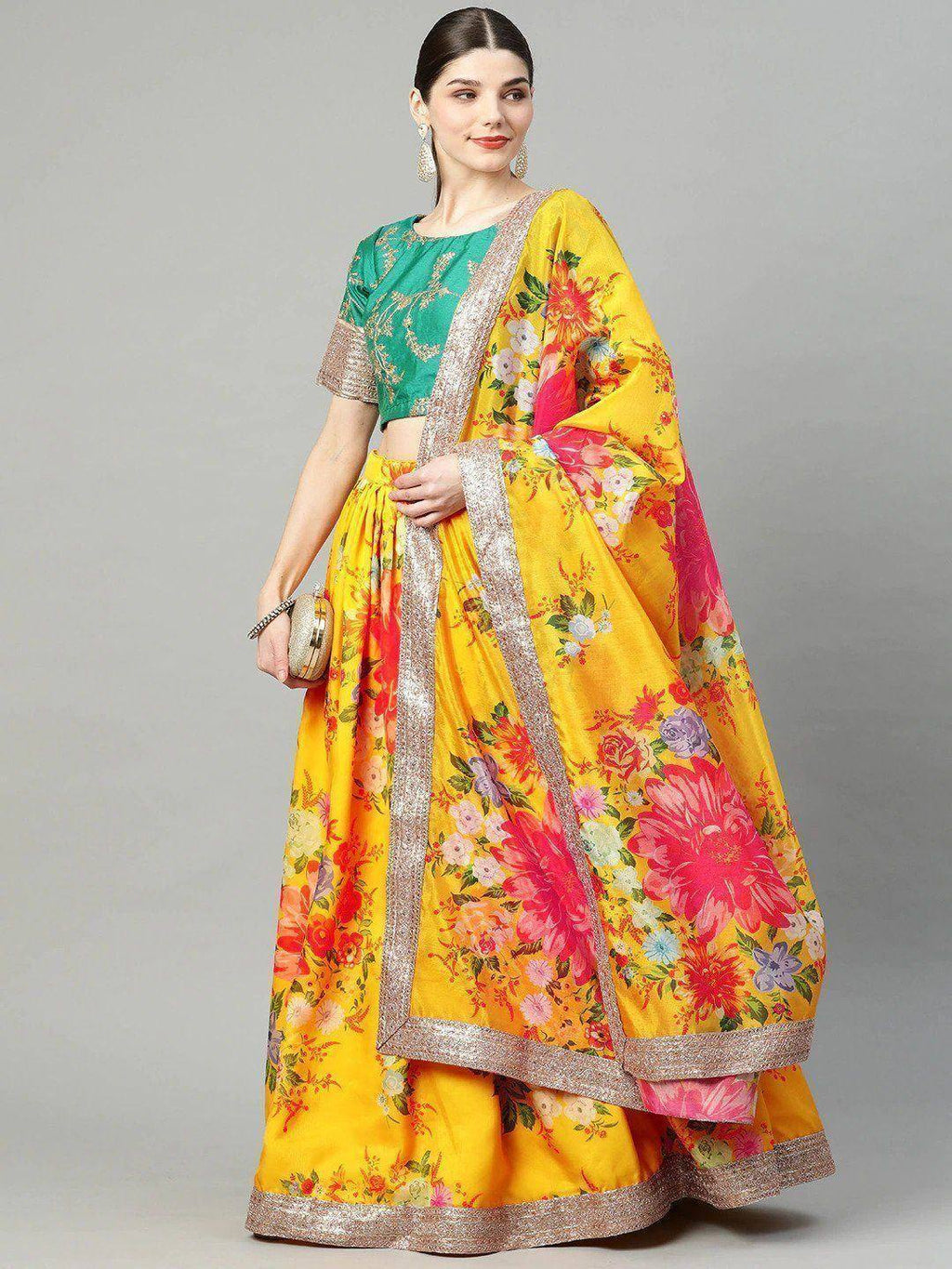 Tulsi Art Mustard Yellow Semi-Stitched Myntra Lehenga & Unstitched Blouse With Dupatta | Grocsy