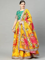 Tulsi Art Mustard Yellow Semi-Stitched Myntra Lehenga & Unstitched Blouse With Dupatta | Grocsy