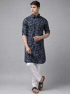 Fabmade Pure Cotton Pathani Kurta Print With Pyjama | Grocsy