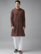 Fabmade Men Brown Cotton Linen Kurta | Grocsy