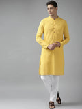 Fabmade Men Yellow Cotton Linen Kurta Pyjama | Grocsy