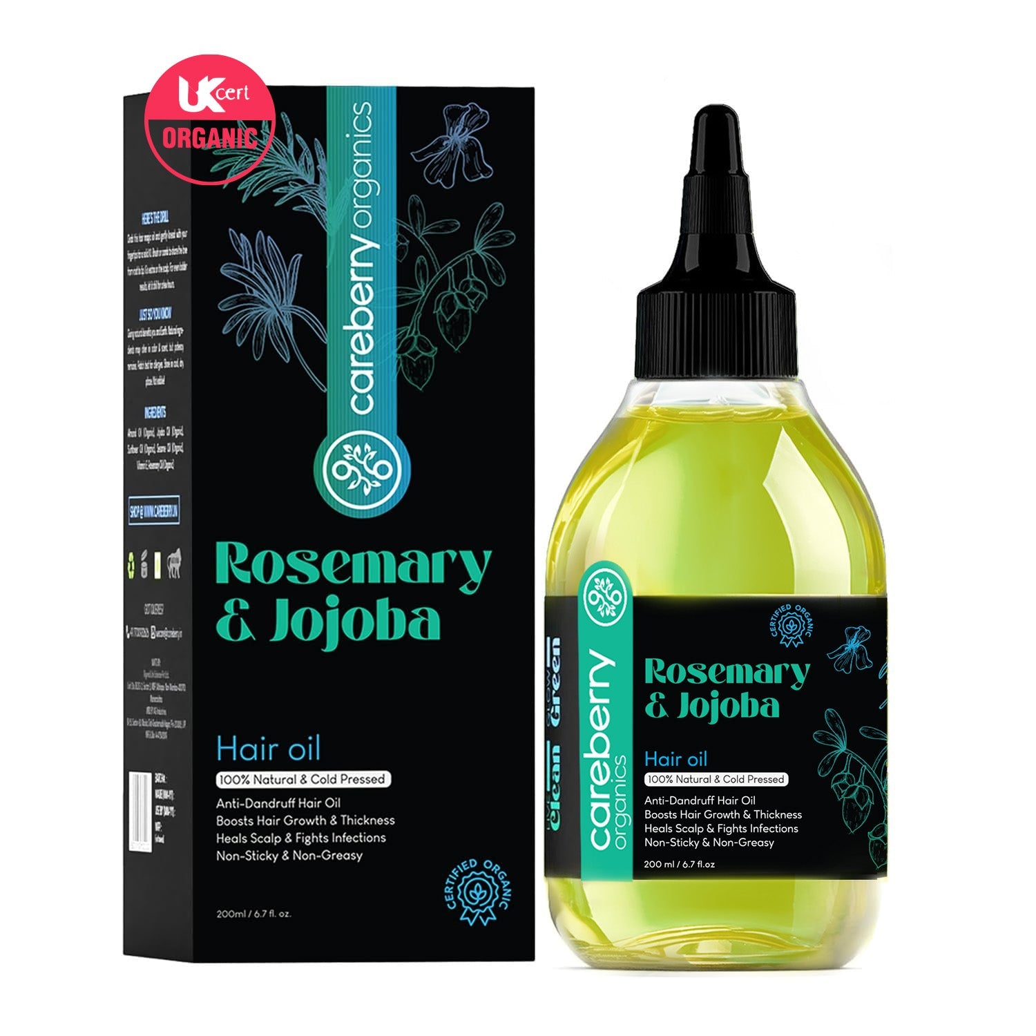 Careberry 100% Organic Rosemary & Jojoba Anti Dandruff Hair Oil | Grocsy