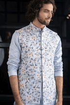 Powder Blue Designer Men's Nehru Jacket by Hilo Design | Grocsy