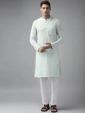 Fabmade Men Sky Blue Cotton Linen Kurta Pyjama | Grocsy