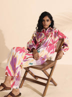 trueBrowns Pink Cotton Ikat Shirt Co-ord Set | Grocsy