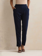 trueBrowns Navy Woollen Pants | Grocsy