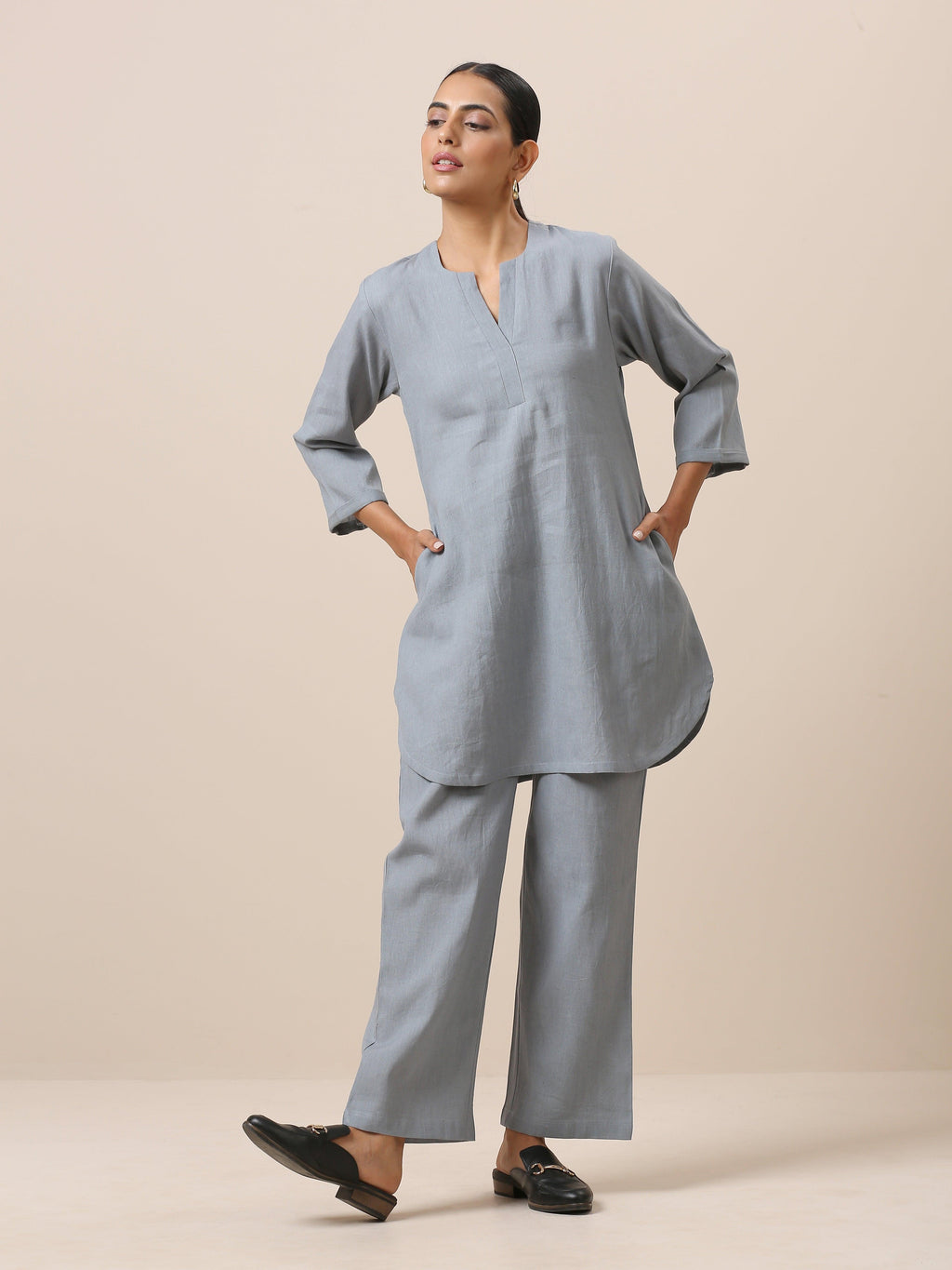 trueBrowns Cotton Steel Blue Short Co-Ord Set | Relove | Grocsy