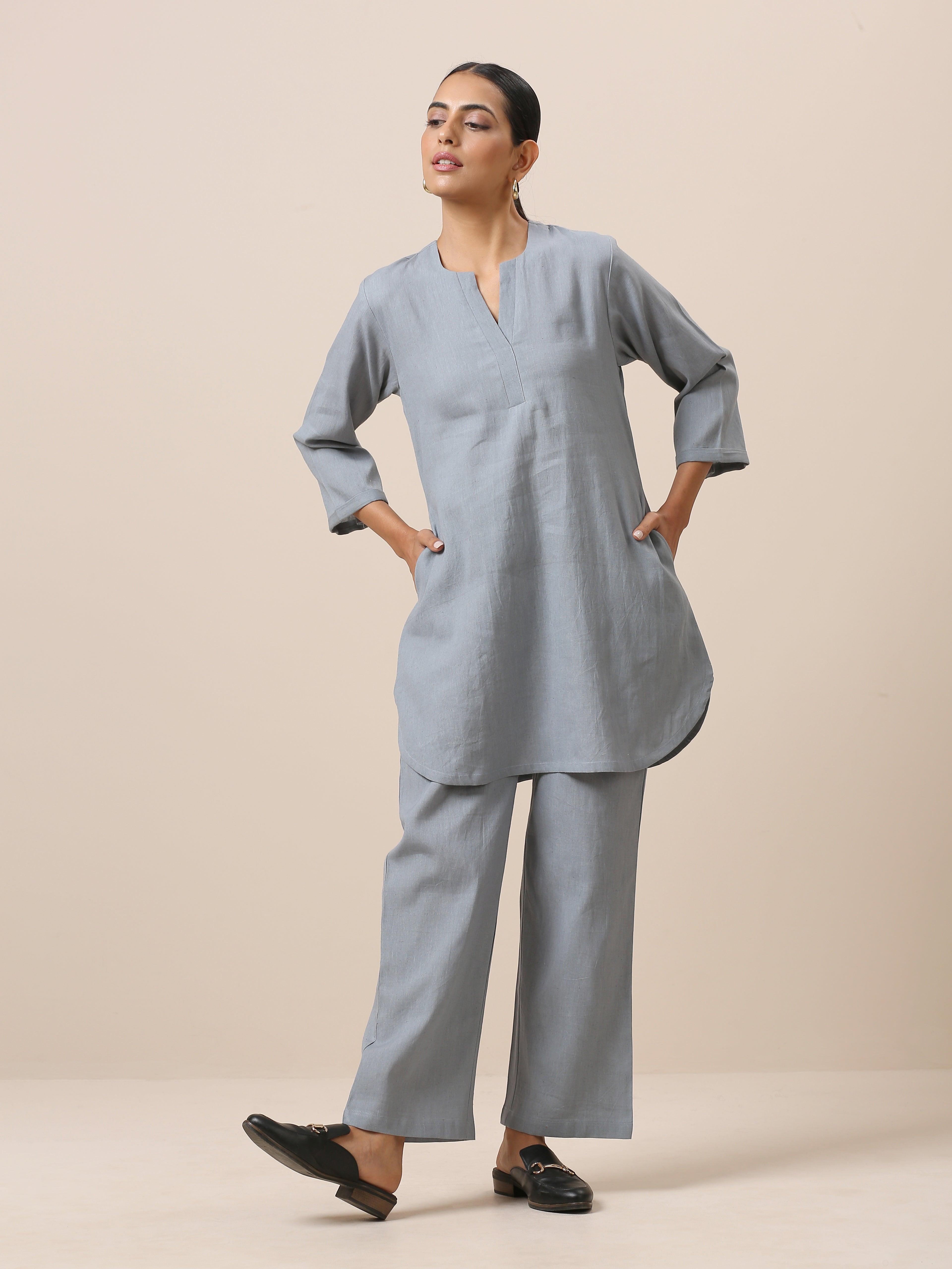 trueBrowns Cotton Steel Blue Short Co-Ord Set | Relove | Grocsy