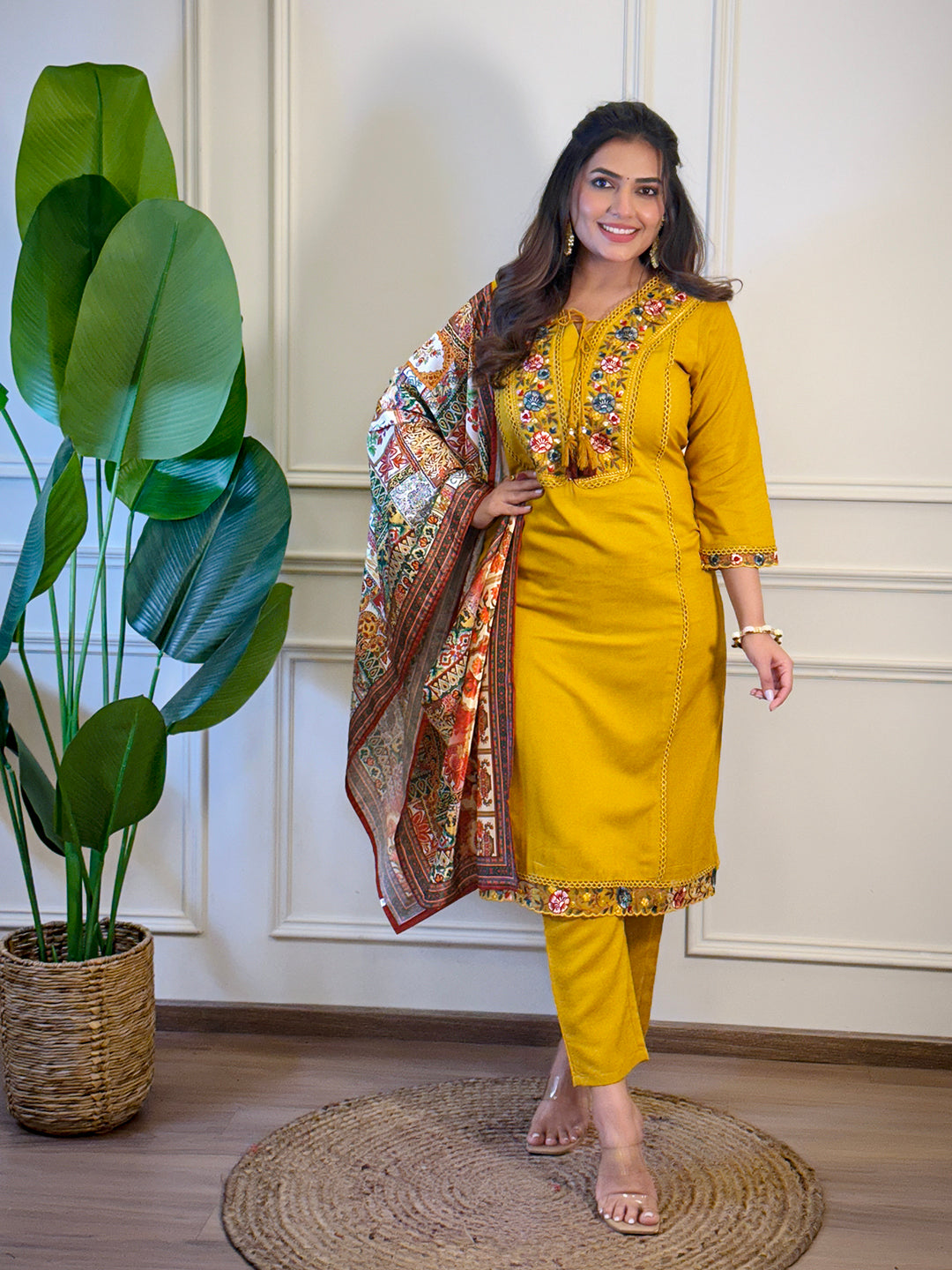 The52 Women's Gorgeous Viscose Embroidery Straight Kurta with Pant And Dupatta Set | Grocsy