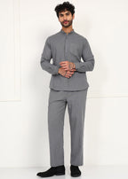 Fabmade Slate Grey Linen Short Kurta Co-Ord Set | Grocsy