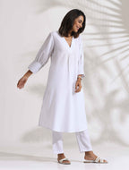 trueBrowns White Slub Kurta Set | Grocsy