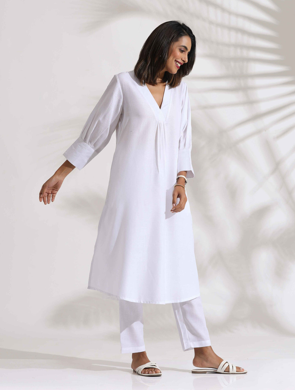 trueBrowns White Slub Kurta Set | Grocsy