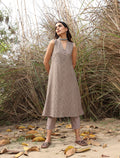 trueBrowns Grey Cotton Embroidered S/L Kurta Set | Grocsy