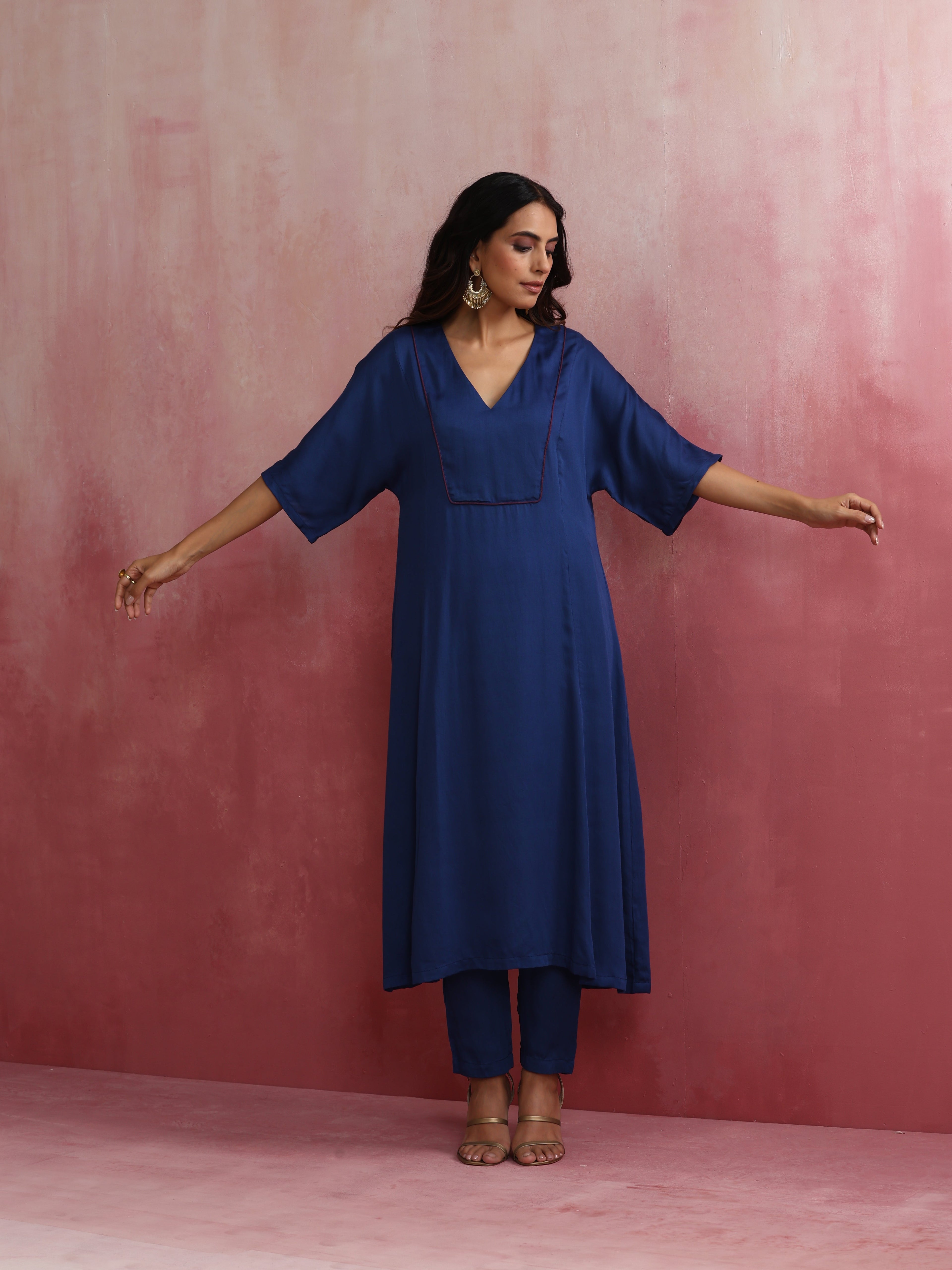 trueBrowns Blue Modal Kimono sleeve Kurta set | Grocsy