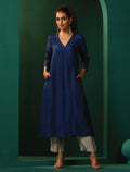 trueBrowns Blue Silk Angrakha Kurta Pant Set | Grocsy